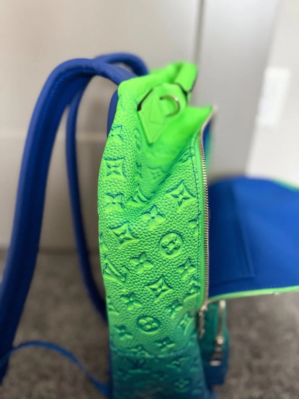 Virgil Abloh Blue and Neon Green Gradient  Taurillon Multipocket Backpack
